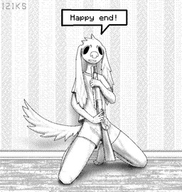 anthro clothing double_barrel_shotgun gun kneeling long_ears male pixelated ranged_weapon shirt shotgun solo suicide t-shirt topwear underwear weapon iziks iziks_(character) canid canine canis domestic_dog mammal black_and_white hi_res monochrome