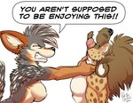 angry anthro asphyxiation black_nose breasts brown_body brown_fur brown_hair choking dialogue dominant dominant_female duo featureless_breasts female fur grey_body grey_fur hair humor looking_pleasured male male/female masochism multicolored_body multicolored_fur muscular muscular_male open_mouth simple_background speech_bubble standing strangling teeth text tongue tongue_out violence white_background mutsuju rick_griffin fhyra karhyena canid canine canis hyena jackal mammal spotted_hyena 2021 absurd_res digital_media_(artwork) english_text hi_res signature