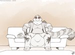 anthro balls_outline beak big_bulge biped bulge clothed clothing detailed_bulge feathered_wings feathers fur furniture genital_outline huge_bulge hyper hyper_bulge male male_anthro penis_outline simple_background sitting smile sofa solo tail wings drxii mythology grimm_(grimmagent) avian gryphon mammal mythological_avian mythological_creature digital_media_(artwork) hi_res