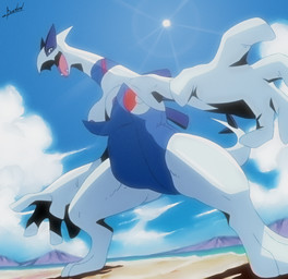 3_toes 5_fingers anthro areola beach belly big_hands biped black_shading blue_body breasts butt butt_from_the_front clothing cloud collar detailed_background digitigrade dorsal_crest dutch_angle fangs feet female female_anthro fingers looking_at_viewer low-angle_view nipple_slip nipples open_mouth open_smile outline pokeball_print sky skyscape slightly_chubby smile smiling_at_viewer solo sun swimwear teeth thick_thighs toes white_body winged_arms wings blulesnsfw nintendo pokemon generation_2_pokemon legendary_pokemon lugia pokemon_(species) absurd_res full-length_portrait hi_res portrait signature