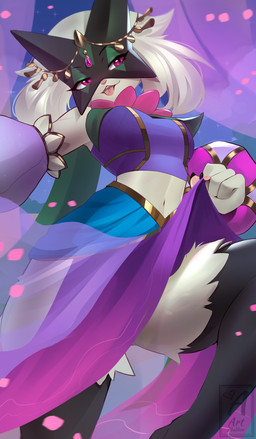 anthro biped bottomwear breasts clothed clothing clothing_lift eyebrows eyelashes female female_anthro fur green_body green_fur hair holowear_(pokemon) jewelry medium_breasts open_mouth pink_eyes pupils simple_background skirt skirt_lift smile solo thick_thighs three-quarter_view tongue white_sclera art-abaddon nintendo pokemon pokemon_unite dancer_style_meowscarada generation_9_pokemon meowscarada pokemon_(species) hi_res