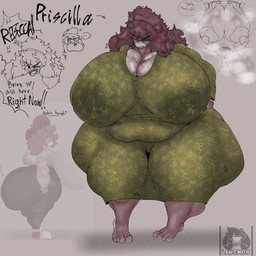 anthro big_breasts big_butt breasts bubble_butt butt cleavage clothed clothing duo female huge_breasts huge_butt hyper hyper_breasts mature_female nipples overweight text thick_thighs wide_hips lattemon priscilla_(lattemon) rebecca_(lattemon) 1:1 english_text hi_res model_sheet tagme