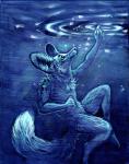 anthro big_ears bubble fur looking_up male solo underwater water water_ripple water_ripples cadmiumtea canid canine fennec_fox fox mammal true_fox 2019 acrylic_painting_(artwork) hi_res monochrome painting_(artwork) traditional_media_(artwork)