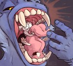 aevsmonkey blue_body blue_fur bodily_fluids eating extreme_size_difference fur micro mouth open_mouth paws saliva size_difference teeth tongue vore white_body white_fur animancer aevsivs luck_(animancer) dipodid haplorhine jerboa mammal monkey primate rodent hi_res