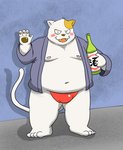 anthro belly blush bulge clothing eyes_closed fur kemono male moobs nipples overweight overweight_anthro overweight_male solo underwear white_body white_fur bullbluedog domestic_cat felid feline felis mammal 2020 hi_res