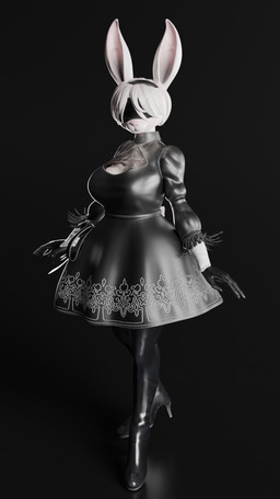 alternate_species anthro boots clothing dress female footwear furrification gloves handwear high_heeled_boots high_heels shoes solo plu.engineer nier_automata platinumgames yorha_2b lagomorph leporid mammal rabbit 3d_(artwork) 9:16 digital_media_(artwork) hi_res