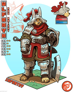 5_fingers 5_toes ambiguous_gender anthro armor axe belt belt_pouch black_nails bottomwear cape clothed clothing colored_nails cuirass feet fingers footwear fur gloves greaves handwear headgear helmet holding_object holding_weapon humanoid_feet knee_pads nails orange_eyes pants pauldron plantigrade plate_armor pouch_(clothing) shield solo standing tail tan_body tan_fur toeless_footwear toes vambrace weapon ceehaz dog_knight_rpg canid canine canis domestic_dog mammal 2026 4:5 absurd_res hi_res