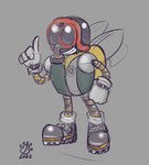 4_fingers ambiguous_gender anthro armor backpack boots clothing fingers footwear gloves grey_background handwear headgear helmet shoes simple_background smile solo teeth topwear vest wings badgerben sega sonic_the_hedgehog_(series) fan_character arthropod fly_(animal) flyguy insect 2023