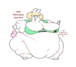 anthro belly big_belly big_breasts blonde_hair bodily_fluids bottomless breasts clothed clothing fat_arms fat_legs female fur hair huge_belly huge_breasts love_handles morbidly_obese morbidly_obese_anthro morbidly_obese_female navel obese obese_anthro obese_female overweight overweight_anthro overweight_female shirt simple_background solo sweat sweatdrop text topwear torn_clothing torn_shirt torn_topwear wardrobe_malfunction white_background white_body white_fur carcupholder chair_(carcupholder) lagomorph leporid mammal rabbit english_text hi_res