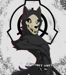 anthro black_body black_fur bone fur glowing glowing_eyes male simple_background skull skull_head solo teeth white_eyes badartvirtuoso scp_foundation scp-1471-a canid mammal hi_res