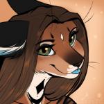 anthro blep blue_tongue brown_hair eyebrows eyelashes female green_eyes hair multicolored_eyes solo tongue tongue_out dafka bufl_(dafka) caracal caracal_(genus) felid feline mammal 1:1 2019 headshot_portrait icon low_res portrait