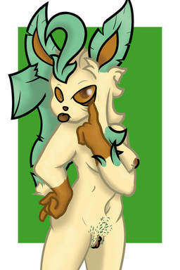 anthro breasts eyelid_pull eyelid_pull_taunt female genitals gesture leaf making_faces nipples oral plant pokemorph solo taunting teasing teasing_viewer tongue tongue_out vulva blubbs.y nintendo pokemon eeveelution generation_4_pokemon leafeon pokemon_(species) 2:3 hi_res