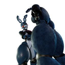 anthro bare_shoulders big_breasts big_butt black_clothing black_shirt black_topwear blue_body bow_tie breasts buckteeth butt clothed clothing crop_top crossed_arms crossgender duo female fishnet_clothing fishnet_leggings fishnet_legwear genitals glistening glistening_body green_eyes larger_anthro larger_female leggings legwear looking_at_another looking_up_at_another low-angle_view machine midriff missing_arm mtf_crossgender off_shoulder open_mouth purple_bow_tie purple_eyelids shirt simple_background size_difference smaller_anthro smaller_female standing talking_to_another teeth thick_thighs topwear vulva white_background wide_hips atumalaca atumalaca_(modeler) five_nights_at_freddy's five_nights_at_freddy's_2 scottgames toy_bonnie_(fnaf) withered_bonnie_(fnaf) animatronic lagomorph leporid mammal rabbit robot robot_anthro 2025 3d_(artwork) digital_media_(artwork) hi_res