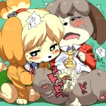 anthro anus balls black_eyes black_nose blush bodily_fluids bottomless breasts censor_bar clothed clothing cum cyan_background drooling duo female genital_fluids genitals ineffective_censorship intraspecies male penis saliva simple_background spread_legs spreading agemono animal_crossing nintendo digby_(animal_crossing) isabelle_(animal_crossing) canid canine canis domestic_dog mammal shih_tzu toy_dog 1:1 censored digital_media_(artwork) low_res pixel_(artwork) brother_(lore) brother_and_sister_(lore) incest_(lore) sibling_(lore) sister_(lore) twincest_(lore) twins_(lore)