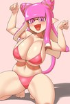 big_breasts bikini breasts clothing crouching female hair happy looking_at_viewer pink_hair simple_background smile smiling_at_viewer solo swimwear tail two-piece_swimsuit nobunagapero nintendo splatoon inkling_girl animal_humanoid cephalopod cephalopod_humanoid humanoid inkling marine marine_humanoid mollusk mollusk_humanoid squid_humanoid hi_res