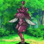 2_toes anthro blurred_background breasts detailed_background eyelashes feet female forest forest_background genitals glistening glistening_body grass green_eyes multicolored_body nature nature_background nipples pink_nipples pink_pussy plant purple_body pussy solo toes tree two_tone_body wings bugzilla nintendo pokemon arthropod generation_2_pokemon heracross pokemon_(species) shiny_pokemon 1:1 absurd_res hi_res