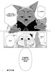 absurd_res alternate_version_at_source anthro blush bodily_fluids canid canine comic dialogue disney duo english_text fox fur hard_translated hi_res judy_hopps lagomorph leporid mammal monochrome nick_wilde open_mouth open_smile rabbit red_fox rikuo_(artist) smile speech_bubble tears text third-party_edit translated true_fox zootopia