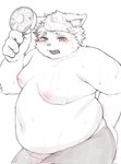 2024 4_fingers anthro belly big_belly biped blush bodily_fluids boxer_briefs boxer_briefs_only canid canine cheek_tuft claws clothed clothing electric_fan facial_tuft fangs fat_arms fingers fur hair hand_on_butt hand_on_own_butt heat_(temperature) hi_res holding_fan holding_object inverted_nipples kemono love_handles male mammal monochrome moobs navel nipples obese obese_anthro obese_male open_mouth overweight overweight_anthro overweight_male portrait simple_background sketch solo standing sweat sweaty_arms sweaty_belly sweaty_moobs teeth three-quarter_portrait tober_4 topless tuft underwear underwear_only white_background