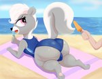 beach big_butt bubble_butt butt clothed clothing female feral fur grey_body grey_fur hair huge_butt one-piece_swimsuit open_mouth outside pink_eyes sea_salt_ice_cream seaside swimwear white_hair hell99999 hasbro littlest_pet_shop littlest_pet_shop_(2012) pepper_clark mammal mephitid skunk absurd_res hi_res