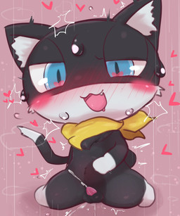 abdominal_bulge anal anal_penetration animal_genitalia animal_penis anthro anthro_penetrated balls biped black_body black_fur blue_eyes blush blush_lines blush_stickers bodily_fluids chibi cum cum_while_penetrated dildo dildo_in_ass dildo_insertion dildo_sitting dipstick_tail fondling_internal_bulge front_view fur genital_fluids genitals gloves_(marking) hearts_around_body inner_ear_fluff leg_markings looking_pleasured male male_anthro markings mostly_nude mostly_nude_anthro mostly_nude_male motion_lines multicolored_body multicolored_fur object_in_ass open_mouth penetration penis pink_background plantigrade sex_toy sex_toy_in_ass sex_toy_insertion shaking simple_background slim slim_anthro slim_male socks_(marking) solo sweat sweatdrop tail tail_markings tremble_spikes trembling tuft two_tone_body two_tone_fur white_body white_fur badwingm atlus megami_tensei persona_(series) persona_5 sega morgana_(persona) 2022 digital_drawing_(artwork) digital_media_(artwork) hi_res shaded soft_shading
