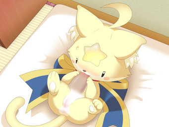 3_toes anus bed bedding blush countershading disembodied_penis duo feet fellatio female female_focus feral fur furniture genitals half-closed_eyes inner_ear_fluff long_tail lying male male/female narrowed_eyes neck_bow on_back on_bed oral pawpads penile penis sex spread_legs spreading tail thin_tail toes tuft vulva white_body white_countershading white_pawpads yellow_body yellow_fur konzaburou okochira kitsuneko_(okochira) canid canine domestic_cat felid feline felis fox hybrid mammal 4:3 hi_res