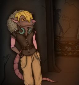 anthro blonde_hair brown_body brown_fur clothing electronics fur graffiti hair hands_in_both_pockets headphones headphones_around_neck jacket jacket_vest leaning_on_wall male solo standing topwear trash underground vest mckodimus brok_the_investigator celsius_strays cowcat_games lye_(celsius_strays) tribot_(brok_the_investigator) mammal murid murine rat rodent absurd_res hi_res