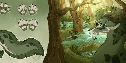 feral green_body horn male paws solo swamp tail rin_chi mythology dragon mythological_creature mythological_scalie scalie absurd_res hi_res long_image model_sheet wide_image
