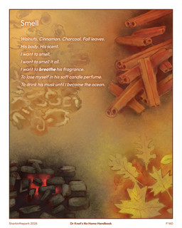 border cinnamon_(spice) drupe_(fruit) food fruit italic_text leaf leaves_on_ground maple_leaf oak_leaf orange_background plant simple_background text walnut white_border zero_pictured sharkinthepark charcoal 2026 4:5 absurd_res comic english_text hi_res