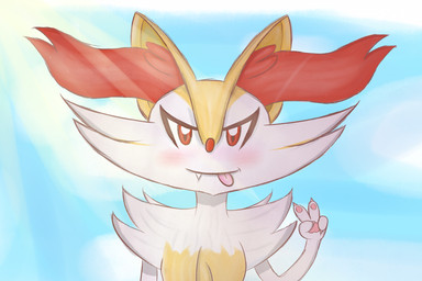 ambiguous_gender anthro fluffy fur kinda_angry red_eyes solo sun tongue theskif nintendo pokemon braixen canid canine generation_6_pokemon mammal pokemon_(species) 3:2 hi_res