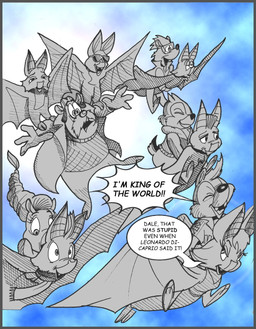 aloha_shirt anthro breasts carrying_another cheek_tuft clothing cloud dialogue facial_hair facial_tuft flying hair mustache pattern_clothing pattern_shirt pattern_topwear ponytail shirt sky text topwear tuft wings chris_fischer chip_'n_dale_rescue_rangers disney chip_(disney) dale_(disney) foxglove_(cdrr) monterey_jack_(cdrr) sparky_(cdrr) tammy_squirrel bat chipmunk ground_squirrel mammal mouse murid murine rodent sciurid tree_squirrel comic english_text hi_res