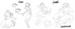 anthro beak breasts duo feathers feet female hindpaw hug male multiple_poses non-mammal_breasts nude paws pose reclining sitting size_difference tail conditional_dnp sefeiren cleo_(sefeiren) jerri avian bird crocodile crocodilian egyptian_plover nile_crocodile plover reptile scalie shorebird digital_drawing_(artwork) digital_media_(artwork) monochrome sketch