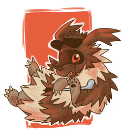3_fingers 3_toes ambiguous_gender black_nose brown_body brown_fur clothing cute_fangs fangs feet feral fingers fur hat headgear headwear open_mouth pale_fur pawpads paws red_eyes simple_background solo teeth toes tongue spacesmilodon nintendo pokemon sivera_(zigzagoon) generation_3_pokemon pokemon_(species) zigzagoon 2013 hi_res