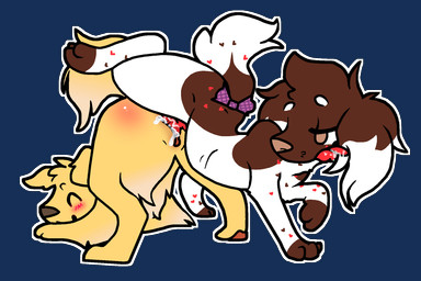 accessory ass_to_ass blush bodily_fluids body_blush bound bow_(feature) bow_accessory bow_ribbon brown_eyes butt_blush cum duo female female_penetrated feral floppy_ears furgonomics genital_fluids hair happy knot knotting long_hair male male/female male_penetrating male_penetrating_female paws penetration penile penile_penetration penis_in_vagina ribbons saliva sex simple_background tail tail_accessory tail_bow tail_ribbon tongue transparent_background vaginal vaginal_penetration sparklepupfaeri bird_dog canid canine canis domestic_dog golden_retriever hunting_dog mammal poodle retriever standard_poodle alpha_channel hi_res
