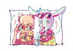 aloha_shirt anthro clothed clothing duo eyewear floral flower flower_garland fur garland heart_sunglasses lei male pattern_clothing pattern_shirt pattern_topwear plant shirt simple_background smile star_sunglasses sunglasses topwear white_background yanagi_50 undertale undertale_(series) burgerpants nicecream_man mammal