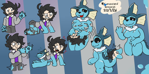4_fingers anthro blue_body butt clothed clothing female fingers gloves goo_transformation handwear male pawpads solo species_transformation tail takeover tongue tongue_out transformation transformation_sequence upside_down_transformation moxxiecd nintendo pokemon animal_humanoid aquatic aquatic_humanoid canid eeveelution fish fish_humanoid generation_1_pokemon human humanoid mammal pokemon_(species) vaporeon 2026 absurd_res dated hi_res
