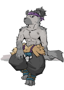 accessory animal_skin anthro bodily_fluids bottomwear clothing eyebrow_piercing facial_piercing grey_body hair headband holding_object looking_at_viewer male markings piercing solo spots spotted_body sweat tail underwear weapon a3f5errt8 arknights hypergryph studio_montagne spot_(arknights) hyena mammal spotted_hyena 2026 absurd_res hi_res