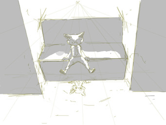 ambiguous_gender anthro puddle reflection sitting solo unknown_artist animal_humanoid cat_humanoid felid felid_humanoid feline feline_humanoid humanoid mammal mammal_humanoid 4:3 character_request sketch unfinished