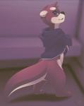 ambiguous_gender anthro black_nose blue_eyes brown_hair detailed_background hair smile solo standing tail rudragon mammal mustelid otter closed_(disambiguation) 2019 digital_media_(artwork) hi_res