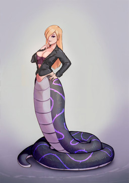 apode blonde_hair breasts female hair legless not_furry serpentine solo split_form godlem draconcopode lamia reptile scalie snake absurd_res hi_res