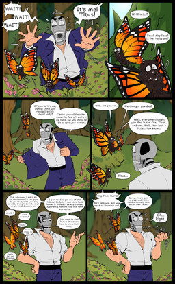 2_antennae 4_legs 4_wings 5_fingers ambiguous_anthro ambiguous_gender anthro arthropod_abdomen belt big_wings black_belt black_body bodily_fluids body_hair bottomwear candy chest_hair clothing confusion crossed_arms day dessert detailed_background dialogue eyelashes female female_anthro fingers flower flying food forest group gum heart_(marking) insect_wings jacket lepidopteran_wings light_body light_skin machine male male_humanoid markings midair multi_wing multicolored_wings narrowed_eyes nude_anthro open_mouth orange_wings outside pants plant purple_bottomwear purple_clothing purple_jacket purple_pants purple_topwear ruff running_away shirt shrub size_difference skinless speech_bubble spread_wings standing sweat teeth text topwear tree white_clothing white_shirt white_topwear wings bileshroom disney hoppers_(disney) pixar dahlia_(help_me_out) titus_(hoppers) arthropod butterfly humanoid insect lepidopteran monarch_butterfly robot robot_humanoid 2026 absurd_res better_version_at_paywall comic digital_drawing_(artwork) digital_media_(artwork) english_description english_text flat_colors hi_res