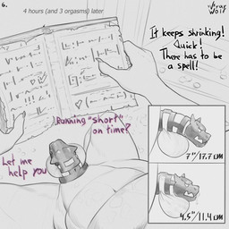 anthro attribute_theft balls book chart chastity_cage chastity_device chastity_device_only coin comparing dialogue genitals genitals_shrinking gold_(metal) gold_coin high-angle_view male metal_chastity_cage muscular muscular_anthro muscular_male nude penis penis_chart penis_shrinking penis_size_comparison side_view solo spellbook stylized_chastity_cage text time_skip vein veiny_penis wearing_chastity_device vyarwolf red_(red_bold_dragon) animate_inanimate kobold scalie 1:1 absurd_res comic english_text hi_res story story_in_description
