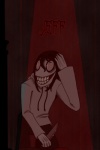 blood bodily_fluids clothing curtains grin hair hoodie human_only insane knife male not_furry red_light smile solo teeth text topwear vonderdevil creepypasta jeff_the_killer human mammal 2:3 english_text grandfathered_content