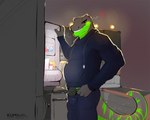 anthro bulge clothing genitals male pajamas penis solo teasing vein veiny_penis kuma-arts crocodile crocodilian reptile scalie 5:4