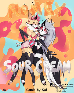 anthro blush blush_lines duo eyelashes female female/female freckled_face freckles glistening_eyelids hug long_eyelashes piercing text tuft kat._.arts hellaverse helluva_boss mythology loona_(helluva_boss) queen_bee-lzebub_(helluva_boss) canid canid_demon canine demon hellhound mammal mythological_canine mythological_creature comic cover english_text hi_res