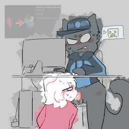 anthro bodily_fluids computer cum duo electronics fellatio genital_fluids humor male oral penile sex sweat under_table wondom microsoft minecraft mojang xbox_game_studios won(wondom) canid canine felid feline human humanoid mammal 1:1