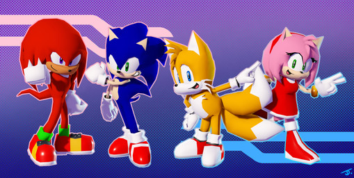 blue_body blue_eyes blue_fur clothing footwear fur green_eyes low_poly micro_calves micro_legs micro_thighs narrow_hips orange_body orange_fur pattern_background pink_body pink_fur purple_eyes red_body red_clothing red_footwear red_fur red_shoes shoes simple_background thin_calves thin_legs thin_thighs johnisdaboi27 sega sonic_the_hedgehog_(series) amy_rose knuckles_the_echidna miles_prower sonic_the_hedgehog canid canine echidna eulipotyphlan fox hedgehog mammal monotreme 3d_(artwork) digital_media_(artwork) hi_res