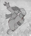 2021 ambiguous_gender anthro bear blizzard_entertainment clothed clothing day detailed_background digital_media_(artwork) eyewear goggles greyscale hi_res li_li_stormstout looking_at_viewer mammal monochrome outside pandaren snowboard snowskau solo warcraft young young_anthro