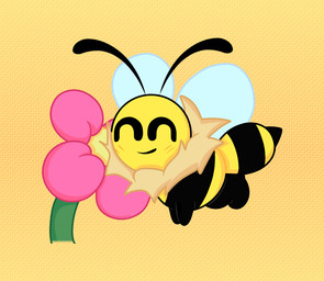 antennae_(anatomy) anthro black_antennae black_stripes blue_line_art blue_wings blush blush_lines closed_smile eyes_closed featureless_arms featureless_feet feet female flower flying fur happy insect_wings mouth_closed multicolored_body multicolored_fur no_eyebrows noseless pattern_background pink_flower plant simple_background smile solo stinger stripes tan_body tan_fur wings yellow_background yellow_body yellow_fur gboogie32 bug_fables moonsprout_games vi_(bug_fables) arthropod bee hymenopteran insect 2025 cel_shading colored colored_line_art digital_drawing_(artwork) digital_media_(artwork) english_description shaded