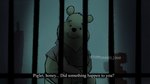 bars bottomless cage chair clothed clothing feral fur furniture horror_(theme) imprisoned imprisonment looking_at_viewer male partially_clothed prison_cell shirt sitting smile stool text topwear yellow_body yellow_fur happyorange2000 disney konami piglets_big_game silent_hill winnie_the_pooh_(franchise) pooh_bear bear mammal english_text