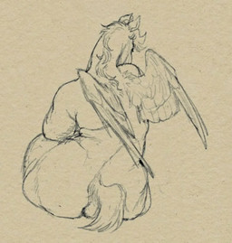ambiguous_anthro ambiguous_gender anthro big_butt butt feathered_wings feathers rear_view simple_background sitting slightly_chubby slightly_chubby_anthro small_wings solo thick_thighs wide_hips wings yellow_background blushing_yokai mythology equid equine mammal mythological_creature mythological_equine pegasus better_version_at_source sketch male_(lore)